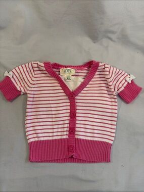 The Children's Place Pink & White Striped Short-Sleeve Cardigan